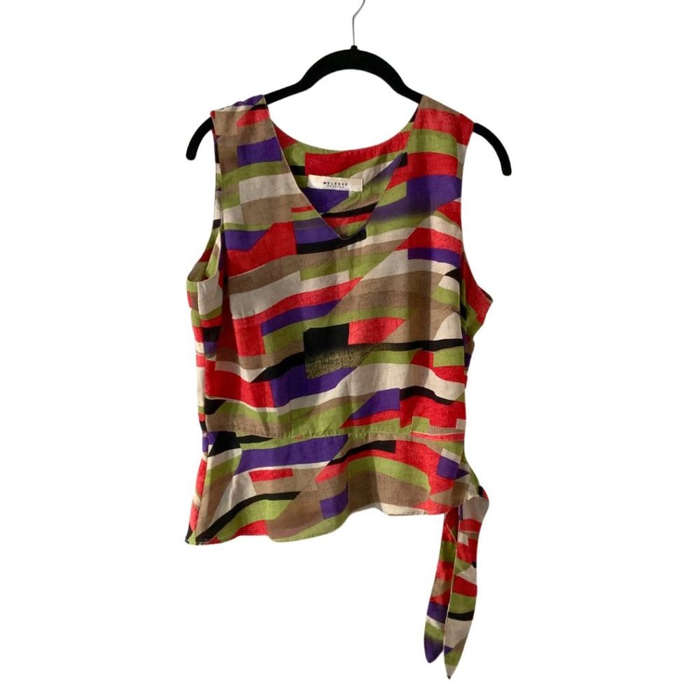 Vintage Melrose Tank Top with Tie in Funky Pattern (Size 10P)